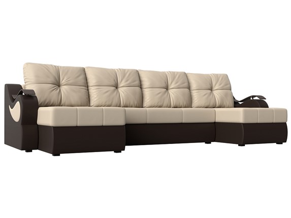 П-образный диван Меркурий П, Бежевый/коричневый (экокожа) в Петрозаводске - изображение