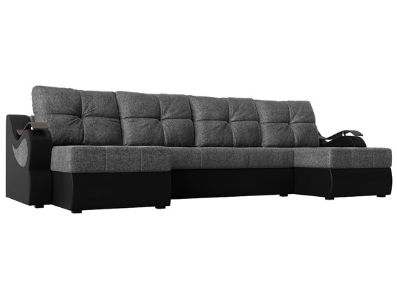 П-образный диван Меркурий П, Серый/черный (рогожка/экокожа) в Петрозаводске - изображение