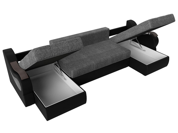 П-образный диван Меркурий П, Серый/черный (рогожка/экокожа) в Петрозаводске - изображение 6