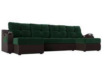П-образный диван Меркурий П, Зеленый\Коричневый (Велюр\Экокожа) в Петрозаводске