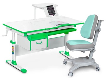 Комплект растущая парта + стул Mealux EVO Evo-40 Z (арт. Evo-40 Z + Y-110 TG) / (стол+полка+кресло) / белый, зеленый, серый в Петрозаводске
