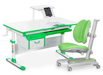 Комплект растущая парта + стул Mealux EVO Evo-40 Z (арт. Evo-40 Z + Y-115 KZ) / (стол+полка+кресло+чехол), белый, зеленый в Петрозаводске