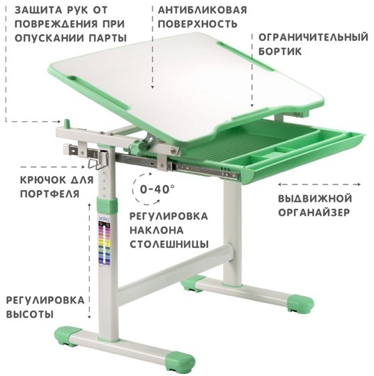 Растущий стол SET Holto-2 зеленый в Петрозаводске - изображение 6