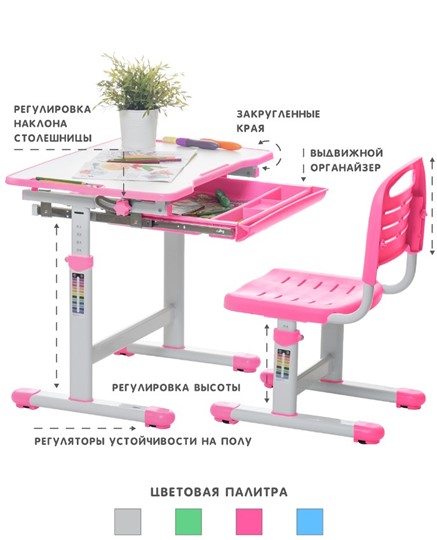 Детский стол-трансформер SET Holto-2А розовый в Петрозаводске - изображение 3